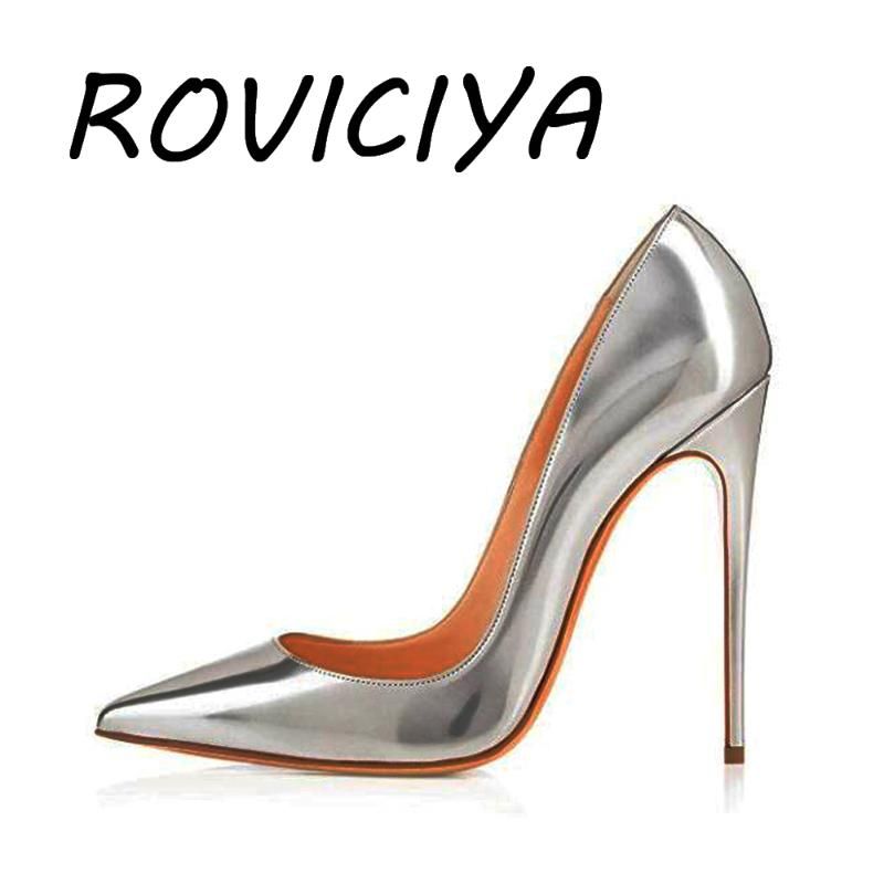 Silver Pumps Pointed Toe High Heels 12 