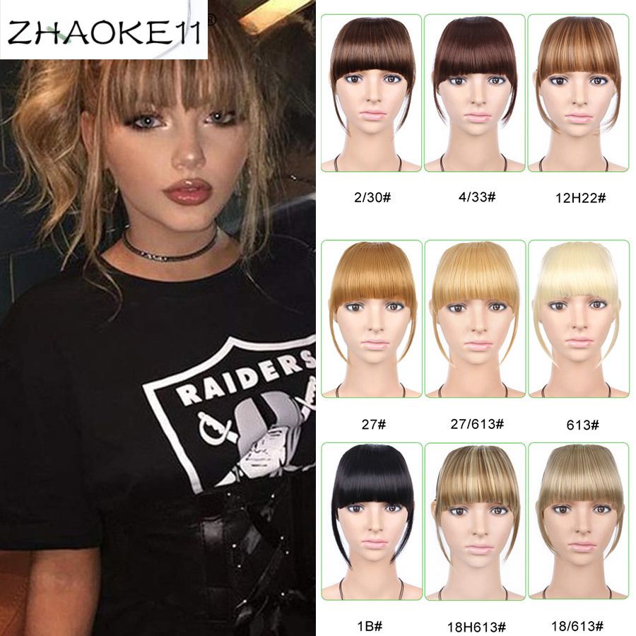Short Front Neat Bangs Fake Fringe Clip In Hair Extensions With High Temperature Synthetic Fiber Black Brown Blonde Short Front Neat Bangs Fake Fringe Clip In Hair Extensions With High Temperature Synthetic Fiber Black Brown Blonde