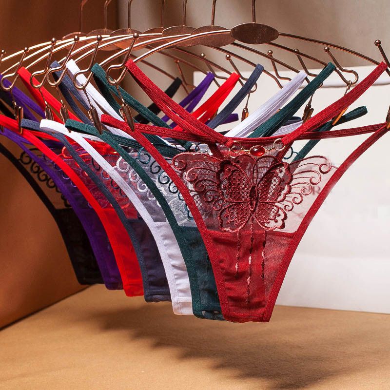 2021 Mesh Seamless Women Panties Embroidery Butterfly Transparent Crystal Underwear Low Waist