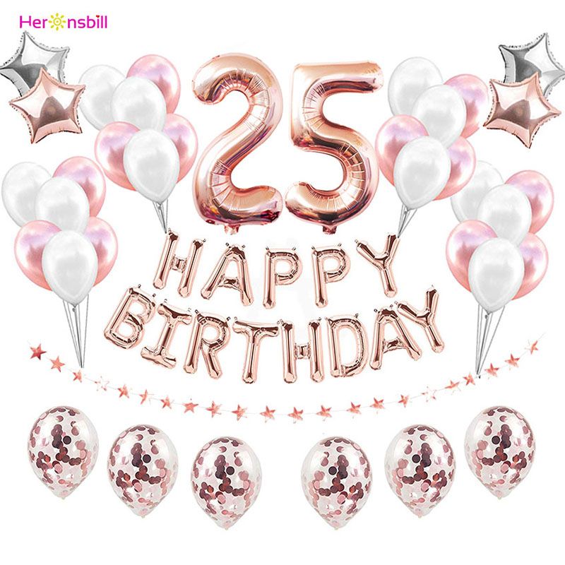 Acheter Nombre Latex Foil Ballons Sets 25eme Fete Joyeux Anniversaire Decorations Adultes 25 Ans 25 Fournitures Anniversaire Or Rose Ballon De 7 66 Du Sakuna Fr Dhgate Com