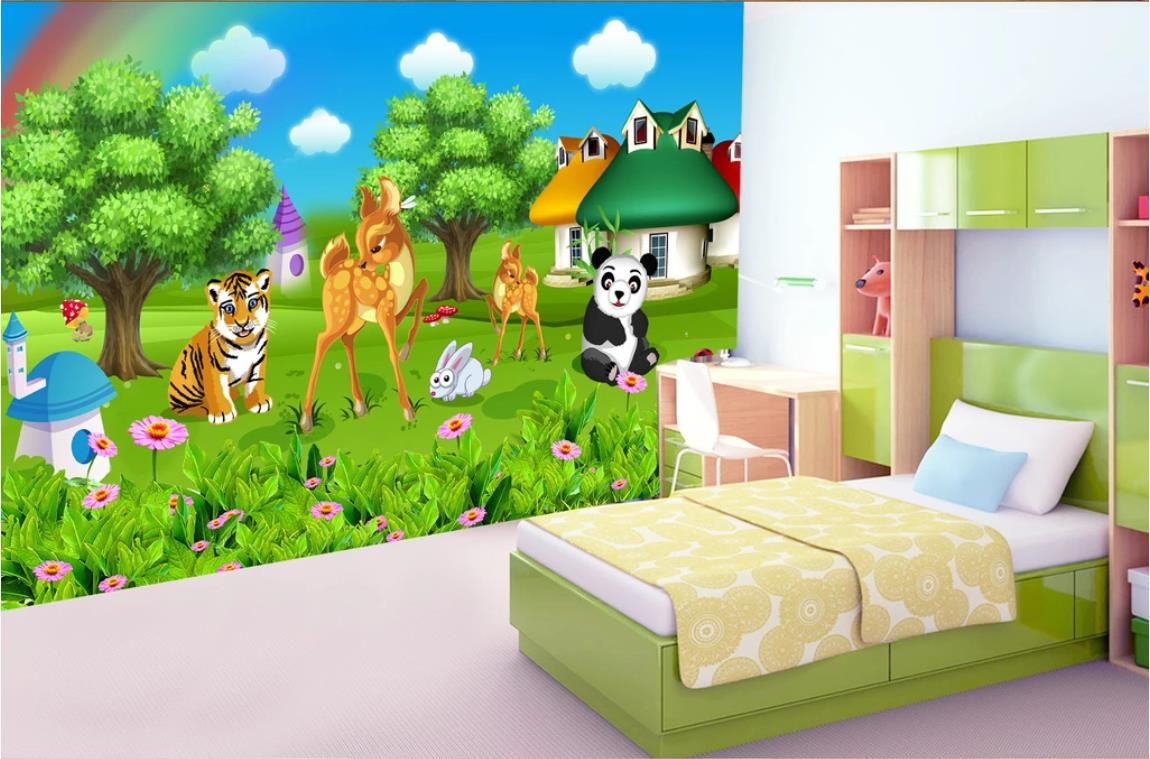Custom photo wallpapers for walls 3d mural Children's room 3D cartoon animal background wall forest deer panda wallpaper for living room Custom photo wallpapers for walls 3d mural Children's room 3D cartoon animal background wall forest deer panda wallpaper for living room