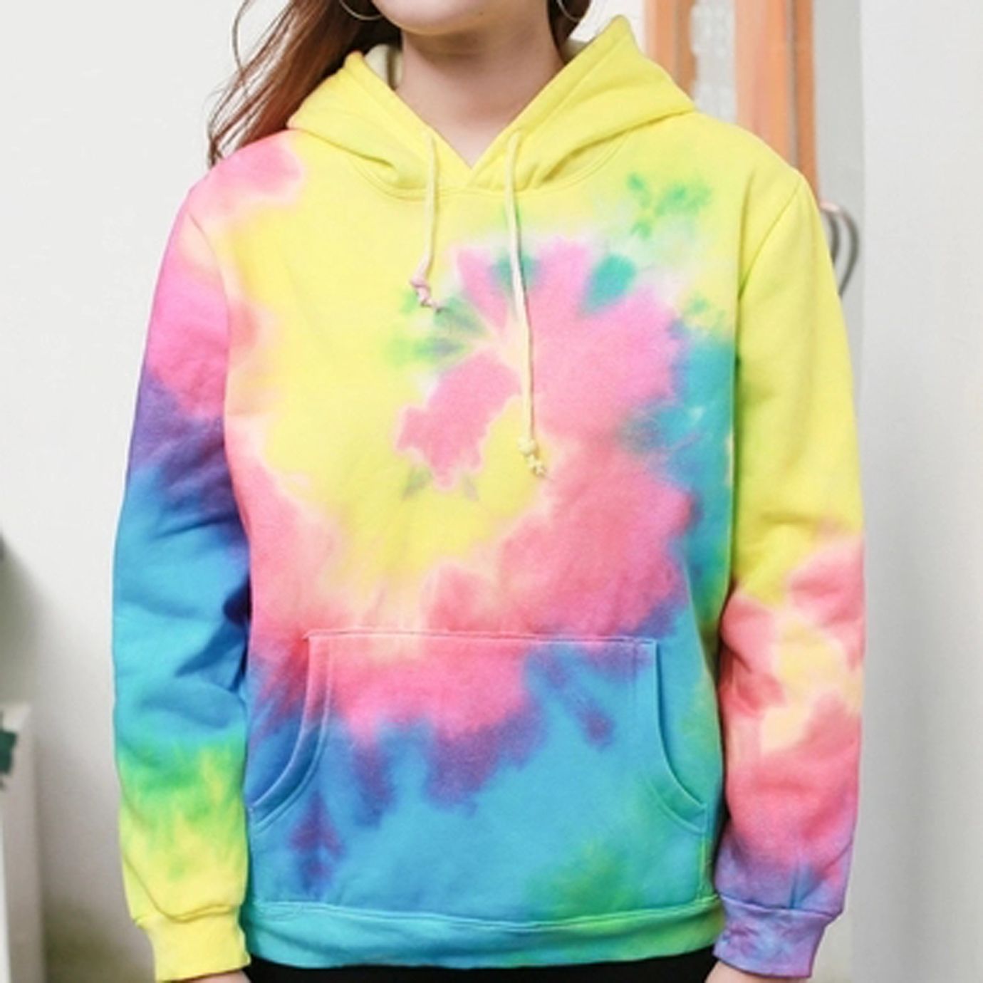 yellow tie dye moletom com capuz