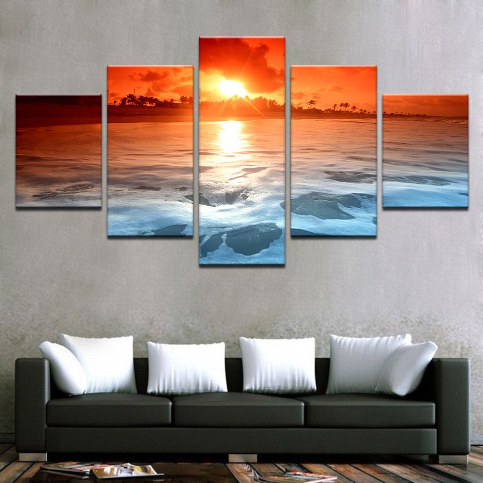 2020 Red Sunset Ocean Wall Art Seascape Canvas Prints For Bedroom Landscape Wall Paintings For Living Room Not Frame From Meiledipainting 24 67 Dhgate Com