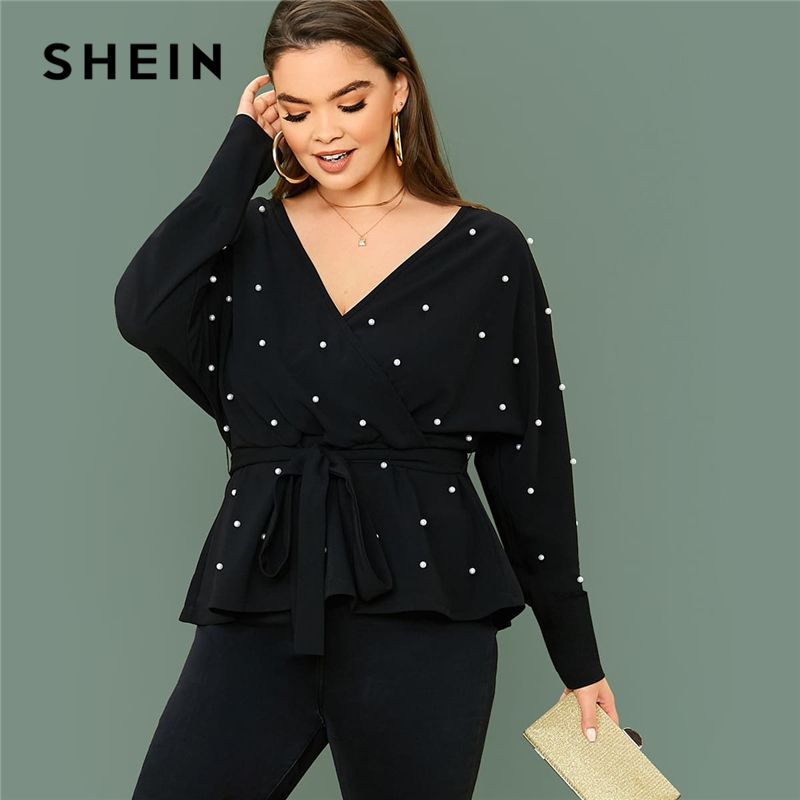 Shein Contraste Del Blanco De Encaje Puff Manga De La Blusa De Las Mujeres  De La Primavera De Otoño V-cuello De Blusas De Señora De La Oficina Sólido  Elegante Tops comprar en