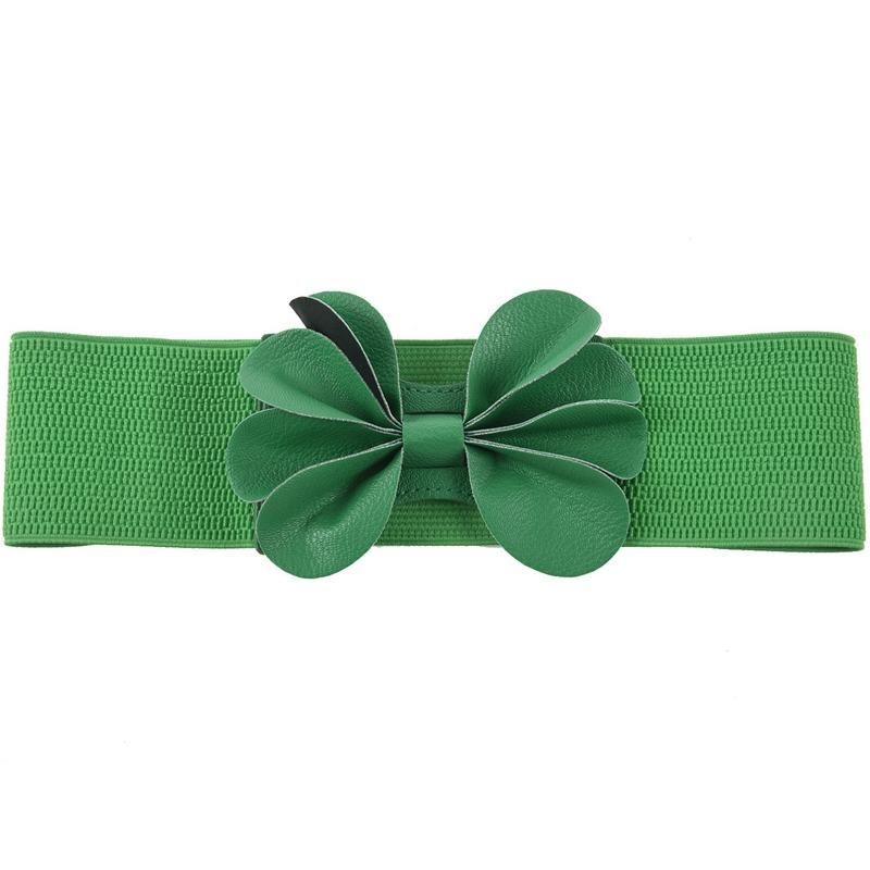 Flor de sintética verde 7.5cm de ancho cinturón elástico Cinch para mujer