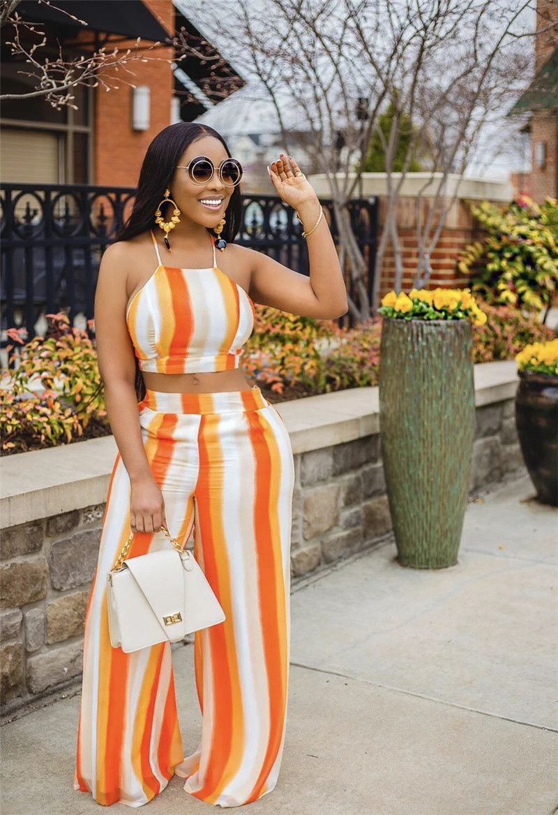 Womens Two Piece Jogging Sets Sexy Backless Halter Lace Up Top Wide Leg Set  New Women Designer Clothes 2020 From Bathingapeboy, $33.63 | DHgate.Com