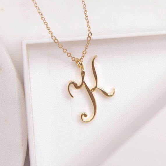 Dainty Initial K Letter Necklace Gold 