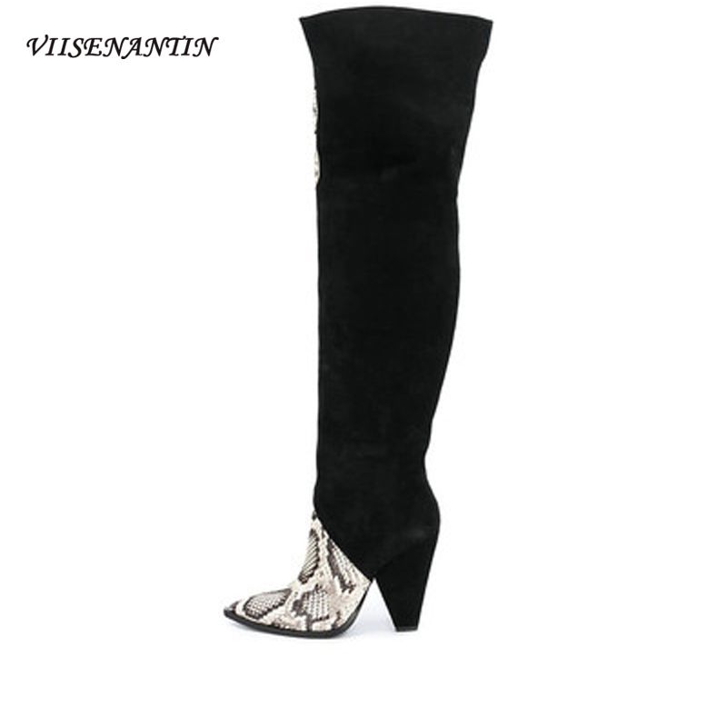 leather slope heel boots