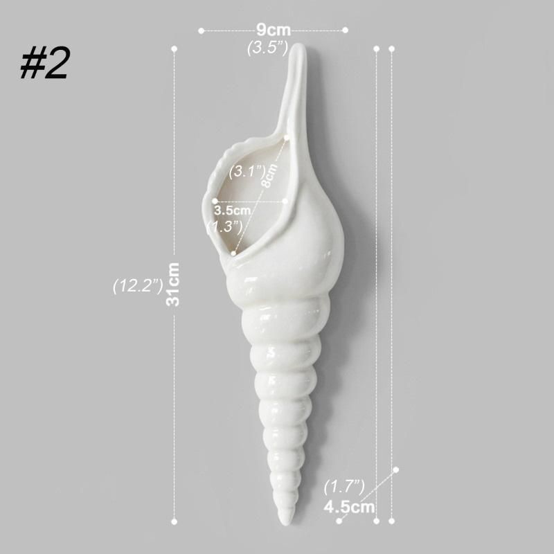 Modern 3D White Ceramic Sea Shell Flower Vase Conch Wall Hanging Home Decor
