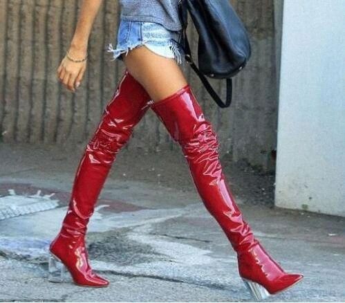 red latex thigh high boots