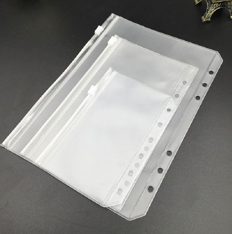 2020 A6 Clear Punched Binder Pockets For Notebooks 6 Holes Zipper Loose