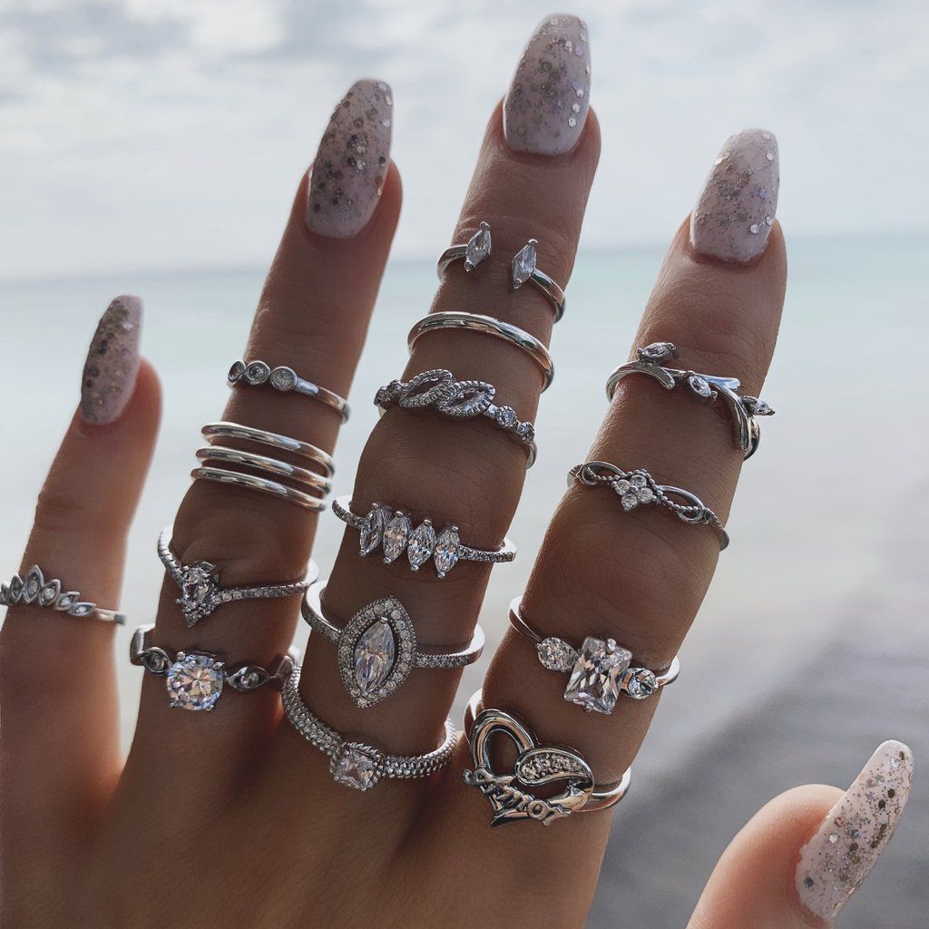 Shop Cluster Rings Online, Diamond Heart Crown Rings Silver 