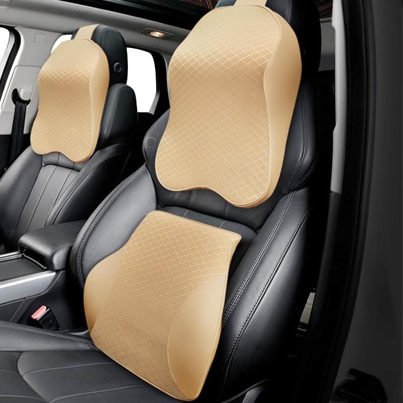 1xBlack Leather Car Auto Memory Foam Pillow Seat Head Neck Headrest Rest Cushion