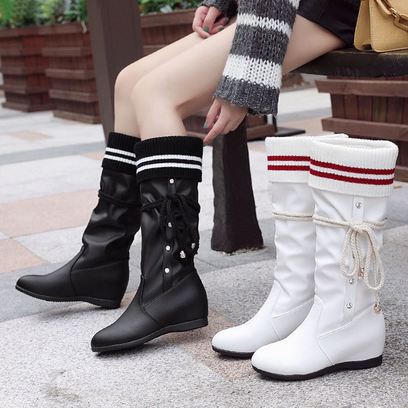 black wedge calf boots