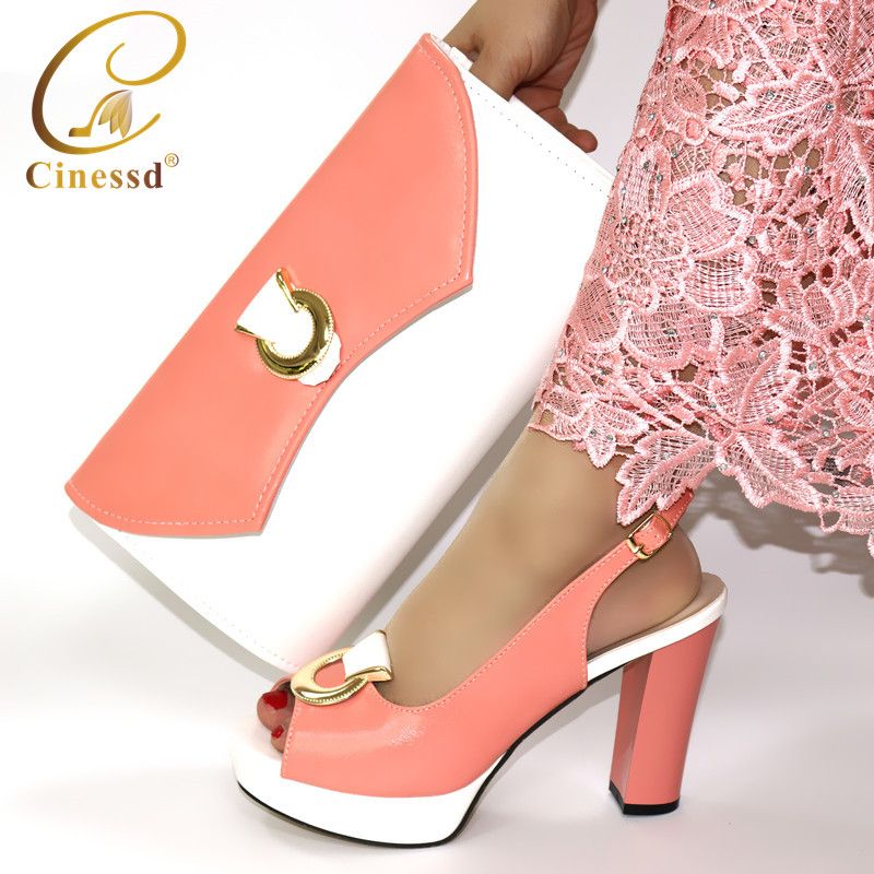 peach coloured shoes and bag