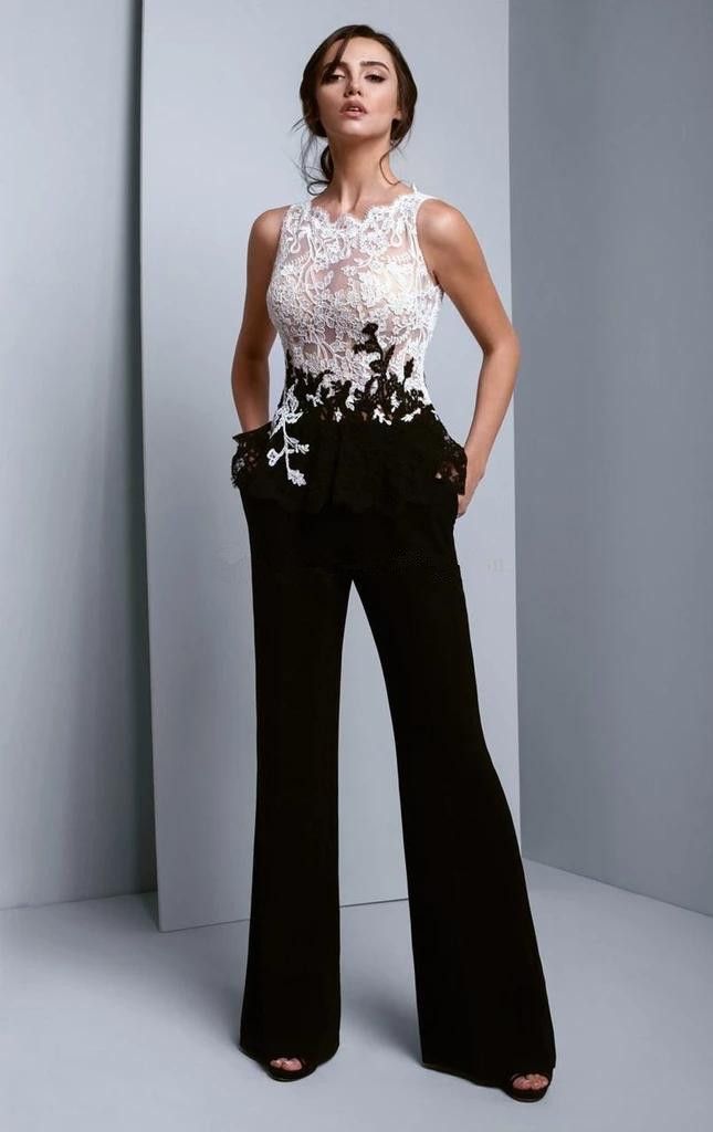 Compra Mono De Mujer Elegante Vestidos De Noche Formales 2022 Blanco Lace  Black Pantsuits Ver A Través De La Parte Superior De La Fiesta De Fiesta De  La Fiesta De La Fiesta