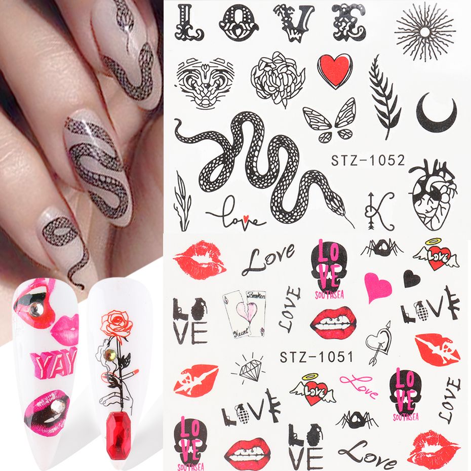 satin al yilan tasarim tirnak sticker dudaklar kafatasi kalp kelebek harf cikartmasi graffiti cicek yaprak ingilizce alfabe slider sastz1050 1065
