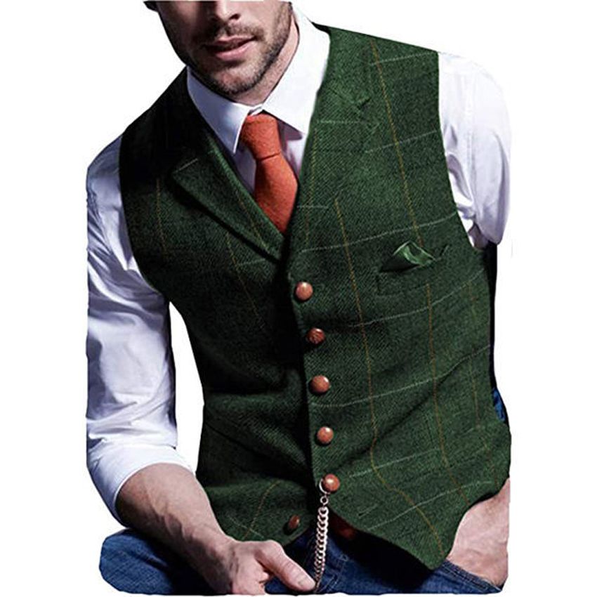 Green Mens Vest Tweed Waistcoat Notch 