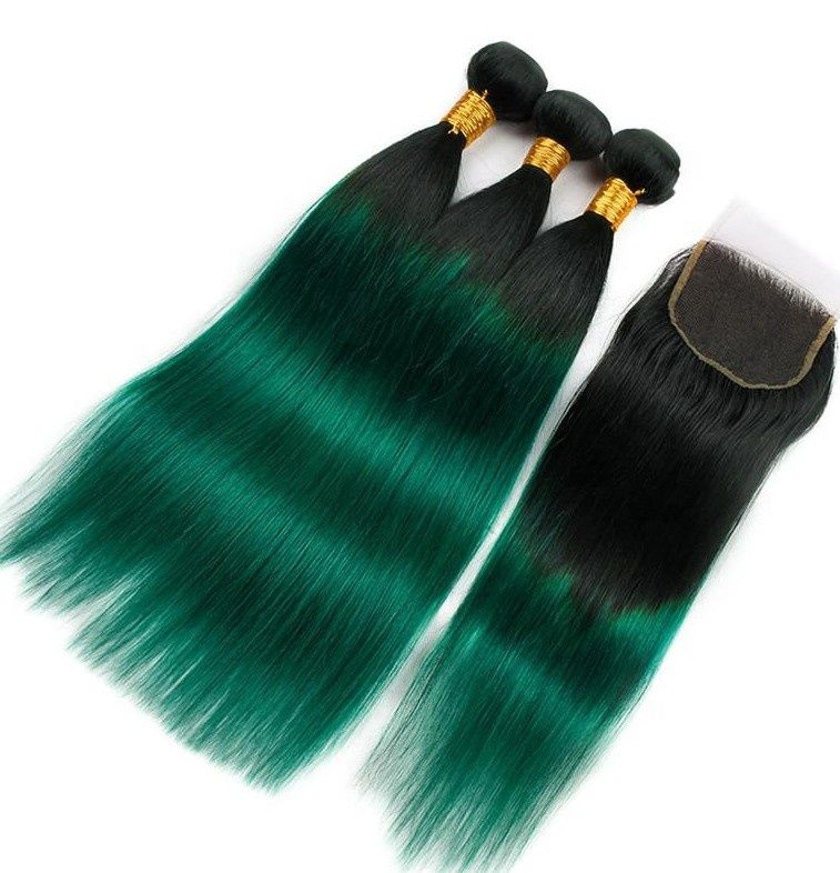 2021 Silky Straight 1b Dark Green Hair Extensions 3 Bundle Brazilian
