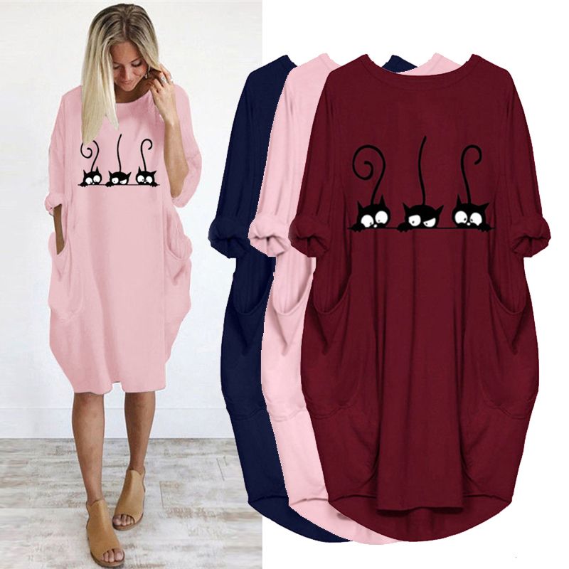 cat print dress plus size