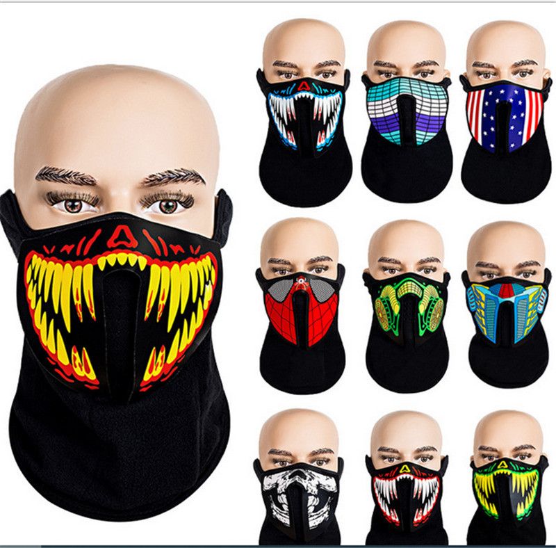 Voice Activated LED Face Mask Light Up Sound Control Face Masks Fashion