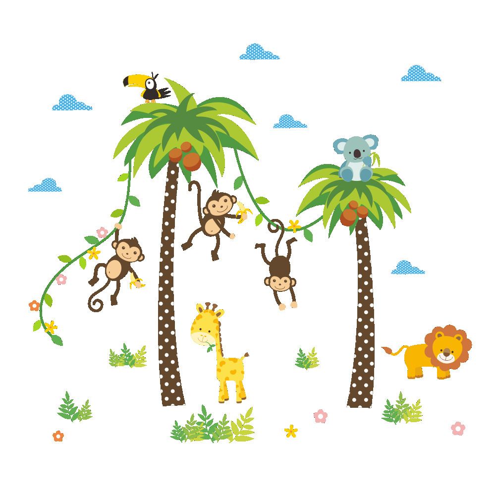 Removable Stickers Coconut Tree Wall Cartoon Festival Jungle Monkey Pattern Flower Wall Stickers Flowers Wall Stickers From Jaffaga006 6 66 Dhgate Com