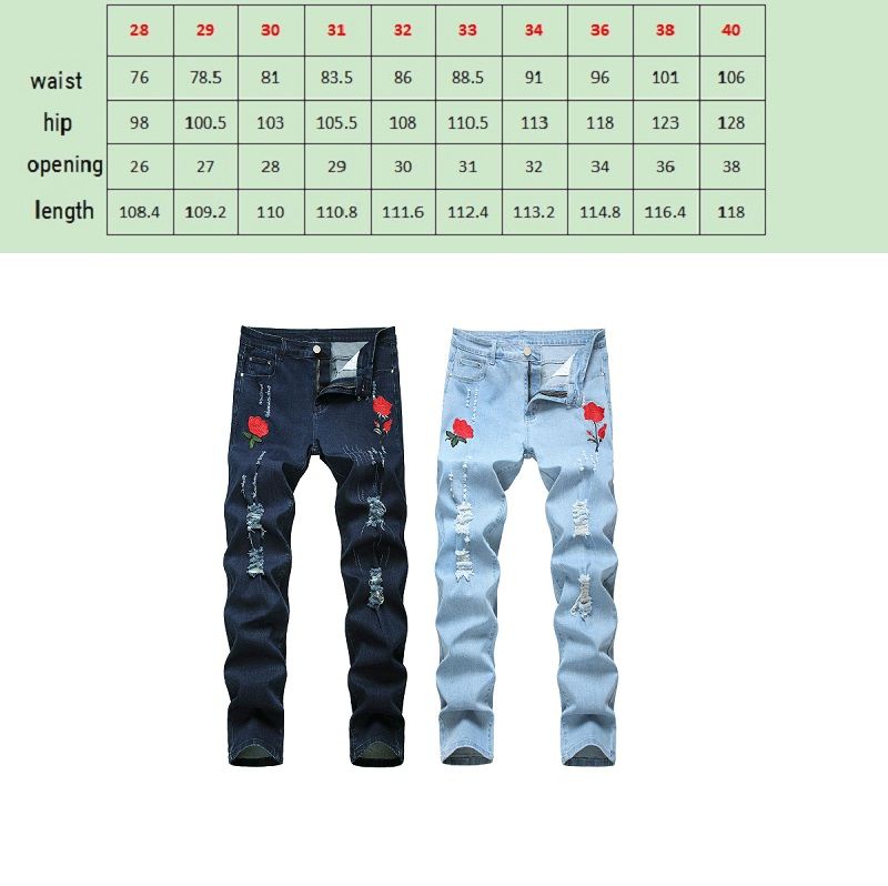Mens Jeans Rose Embroidered For Men 