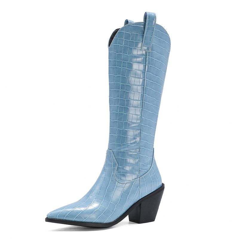 ladies blue knee high boots