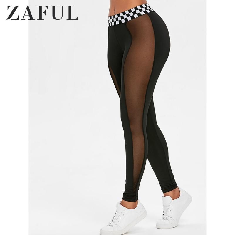 Compra Leggings De Mujer Zaful Malla Panel Contraste Cintura Moda Mujeres  Delgada Elasticidad Fitness Leggins Mujer Pantalones Barato | Entrega  Rápida Y Calidad | Es.Dhgate