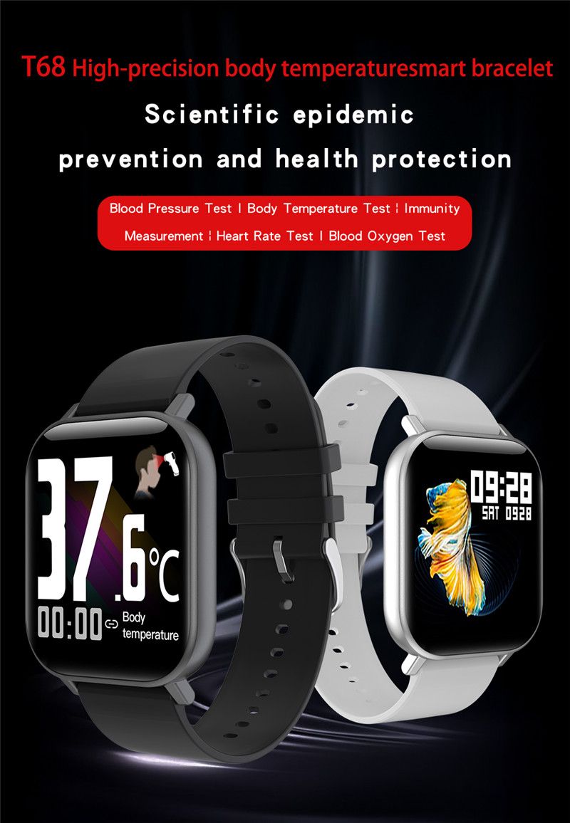 Suministro Al Por Mayor 2020 Venta Caliente SmartWatch T68 Dinámico  Resistente Al Agua De La Presión Arterial De La Frecuencia Cardíaca  Temperatura Del Cuerpo Del Reloj Inteligente De Buenomobaccessories, 16,23  € | Es.DHgate.Com