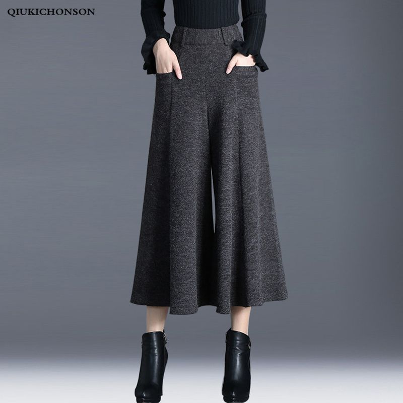 Compra Pantalones Para Mujer Capris Invierno Mujeres Alto Cintura Tobillo  Longitud Luna Lana Pierna Pierna Culottes Pantalones Pantalones Pantalones  Pantalón Palazzo Mujer Barato | Entrega Rápida Y Calidad | Es.Dhgate