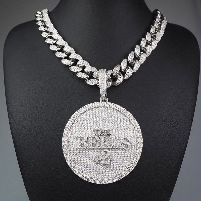 Wholesale Iced Out Number 44 Large Size Diamond Round Pendant Necklace