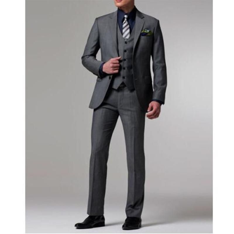 Compra Trajes De Boda Nuevo Gris Oscuro Trajes De Boda Por Encargo Del  Smoking Del Novio Para Los Hombres 3 Piezas Hombres De Negocios Chaqueta +  Pantalones + Chaleco Barato | Entrega