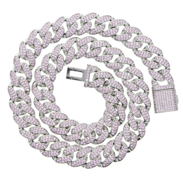 silver pink cz necklace 38cm