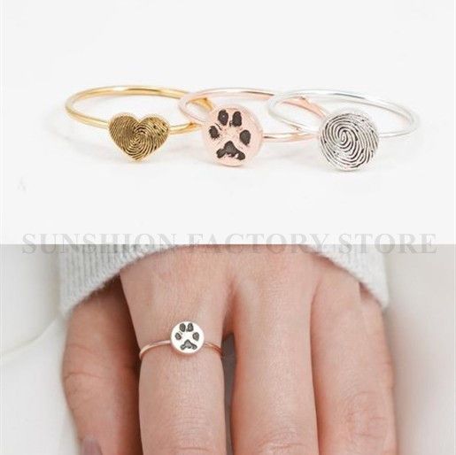 Animal Ring Round Cut Simulated Diamond Paw Print Ring in 14K Gold Plate Silver Pet Jewellery Paw Print Stacking Ring Pet Lovers Ring