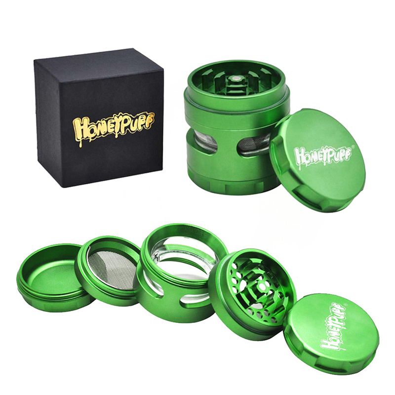 2021 Honeypuff Grinder Herb Grinders 61mm 4 Layers Tobacco Aircraft
