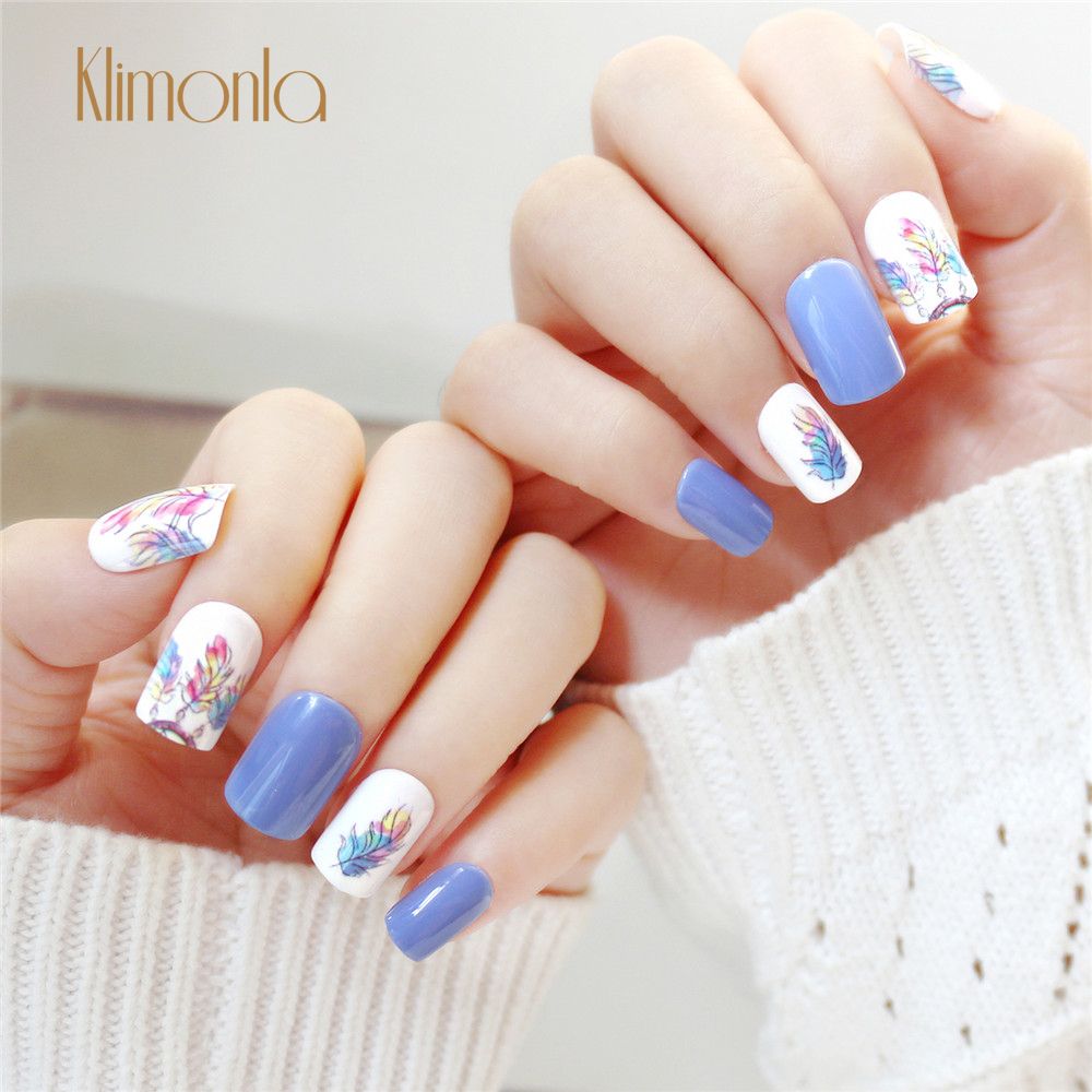 Box Graphic Design Tip False Nail Square Shape Color Adjustment Blue And  White Full Artificial Nail Tips With Adhesive From Zhanhuabeauty, $0.4 |  DHgate.Com