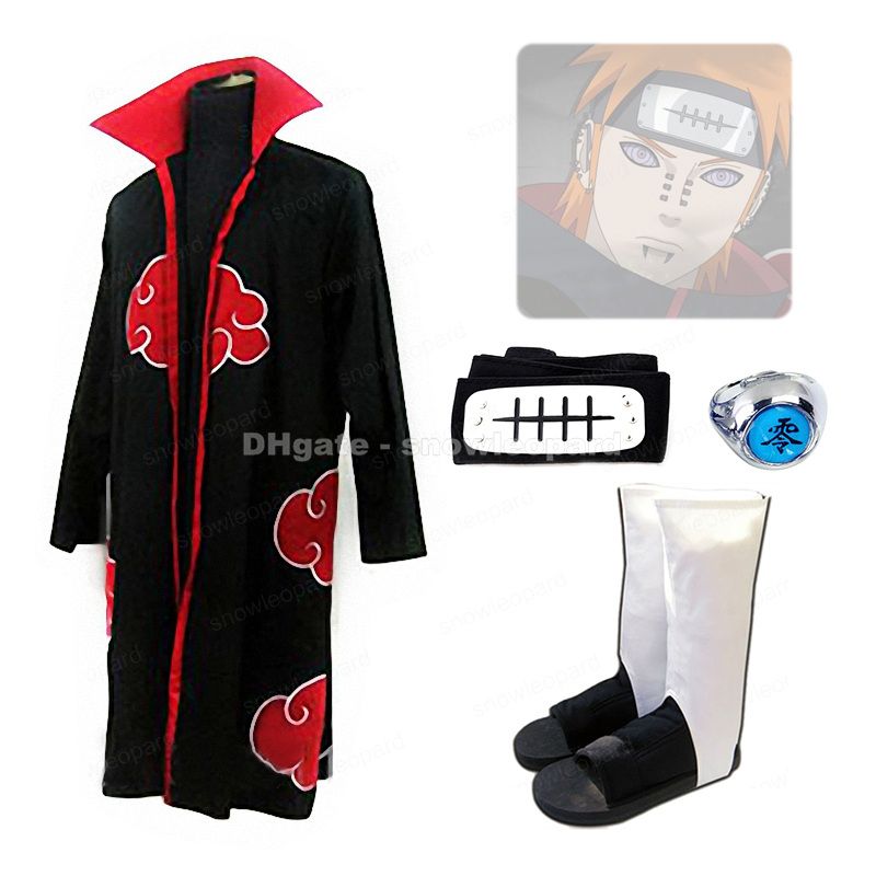 Compre Naruto Dor Cosplay Whole Set Akatsuki Manto Shoes Dedo Anelar  Headband Mens Clothing Halloween De Snowleopard, $252,41 | Pt.Dhgate.Com