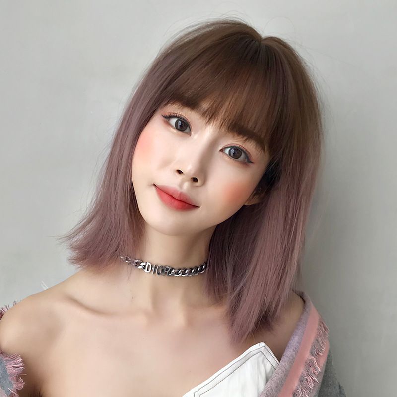 Sweet Korean Style Girls Gradient Pink Brown Short Straight Hair Wigs Natural Air Bangs Synthetic Hair Sweet Korean Style Girls Gradient Pink Brown Short Straight Hair Wigs Natural Air Bangs Synthetic Hair