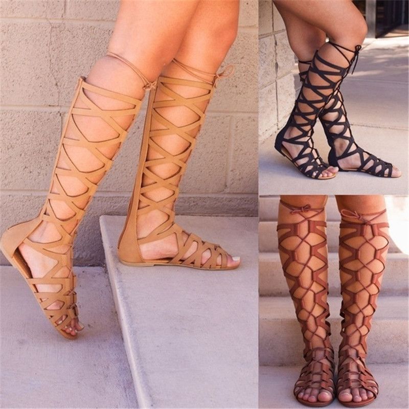 Sandalias Moda Gladiador Mujer plana con zapato verano Señoras Sexy Boots Multi-Strap Women Sho