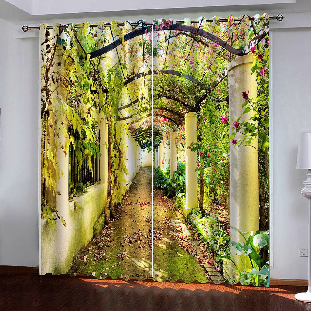 White Corridor Flowers 3D Blockout Photo Printing Curtains Draps Fabric Window 