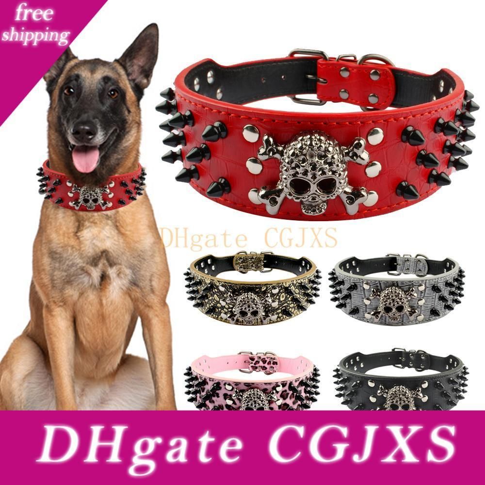 Compra 2 Quot; Ancho De Cuero Tachonado Claveteado Collar Para Perros  Remaches Bala Con Fresca Del Cráneo Para Mascotas Accesorios Para Meduim  Grande Perros Pitbull Boxer S XL Barato | Entrega Rápida