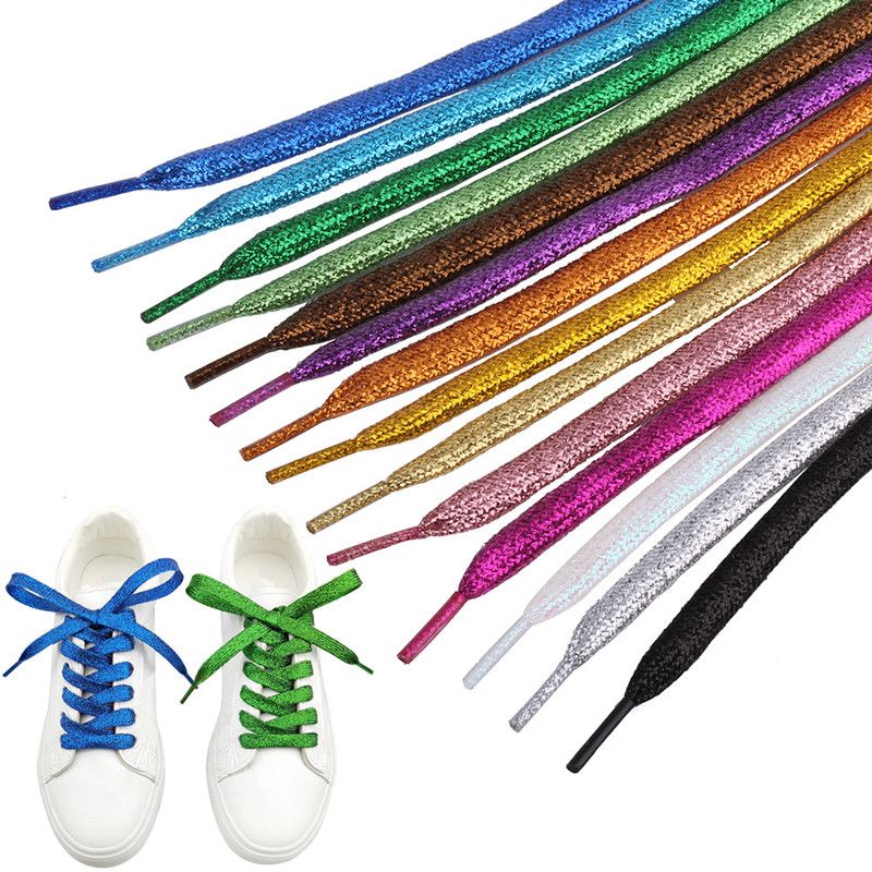 Shiny Gold and Silver thread Shoelaces Sport Sneakers Flat Bootlaces Shoe laces# 