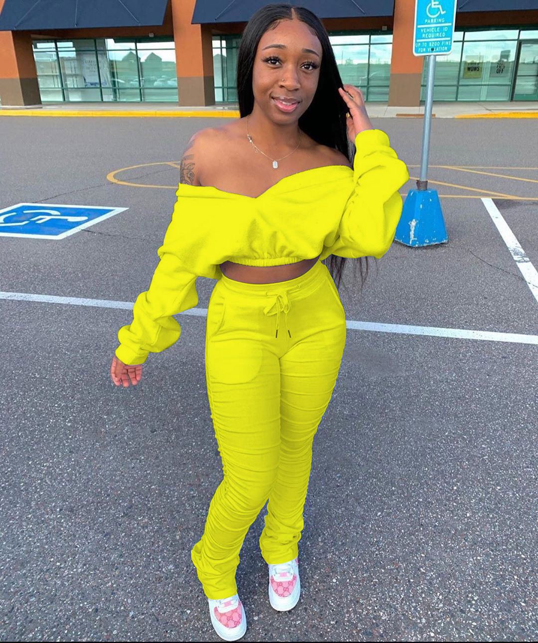 Womens Solid Casual Outfits Sexy V Neck 