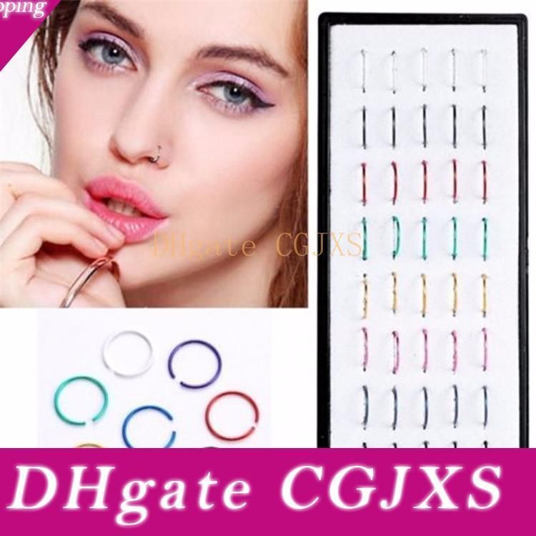 SURGICAL STEEL PIERCED NOSE LIP HOOP RING STUD 8 MM WITH TINY A CRYSTAL