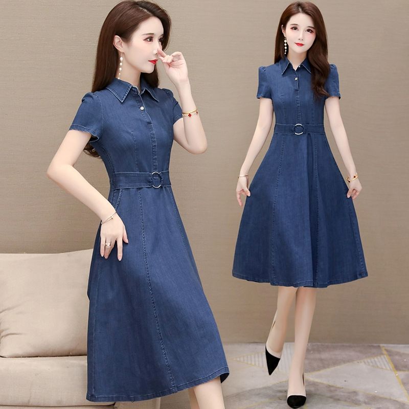 mid length denim dress