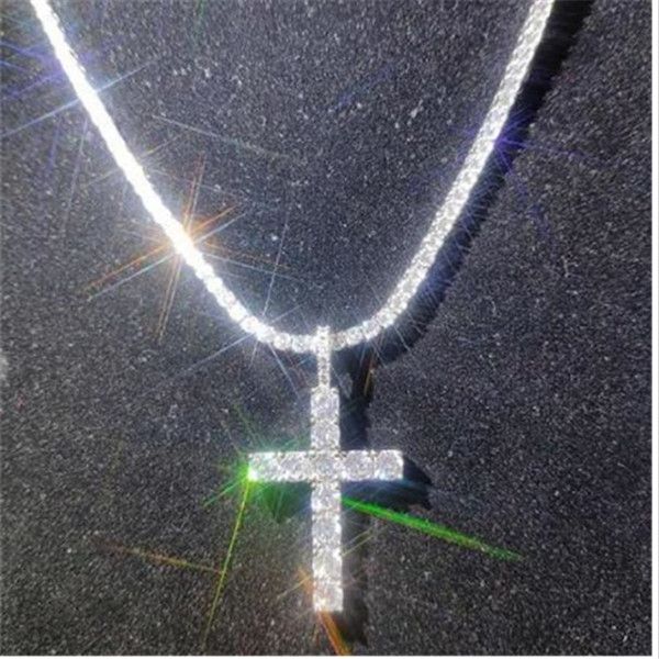 

shining diamond stone cross pendants necklace jewelry platinum plated men women lover gift couple religious11, Silver