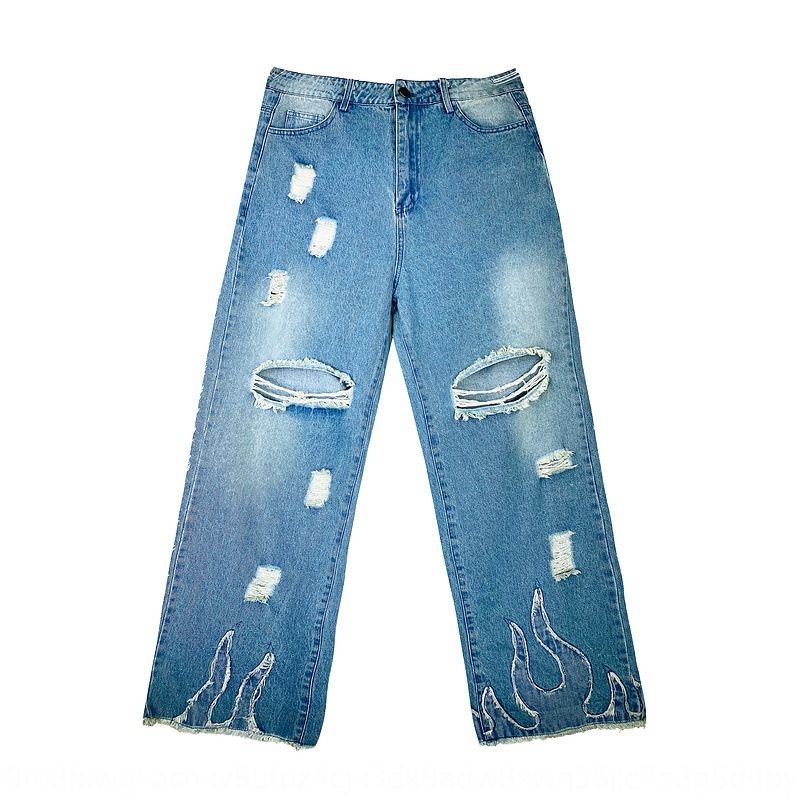 flame embroidered jeans