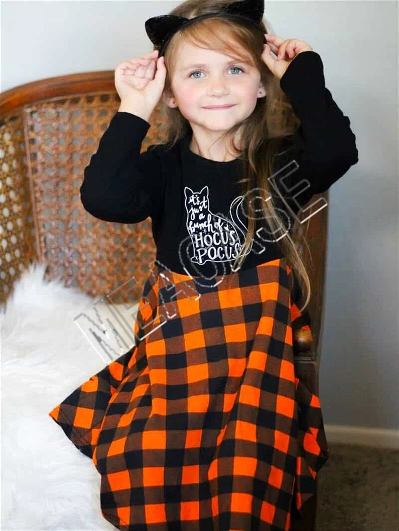 Kinderkleding Designer Halloween Lange Mouw Pullover Trui Mode Plaid Rok Outfit Herfst Winter Meisje Sweatshirt Jurk Pak Nieuwe D81205