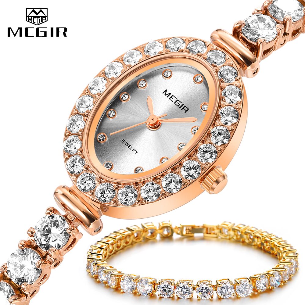 Megir New Ladies Bracelet Watch Set Fashion Jewelry Cubic Zirconia Tennis Crystal Quartz Clock Ladies Casual Waterproof Sports Watch Online Watches Buy Buying Watches From Wang Yang 42 21 Dhgate Com